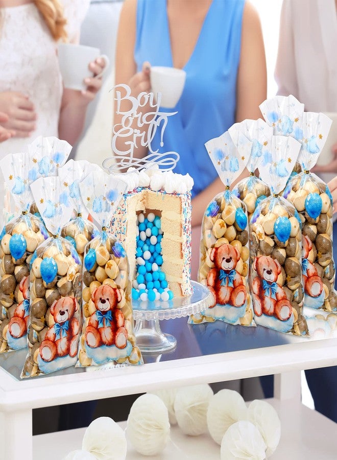 Maitys 100 Pieces Bear Baby Shower Treats Cellophane Bags Plastic Goodie Candy Bags with 100 Gold Twist Ties Gift Bags for Gender Reveal Birthday Party Favors (Blue,Sweet Style) - Image 4